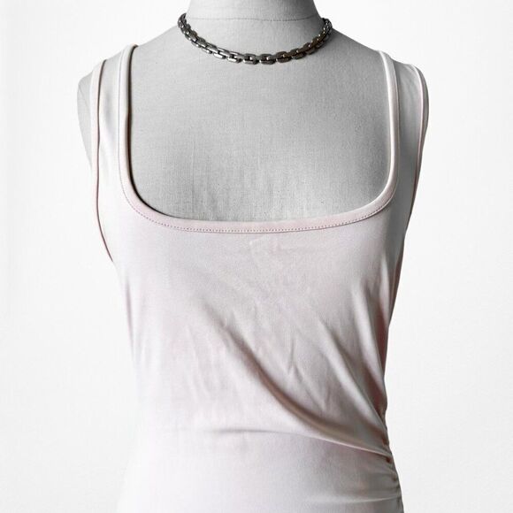 Pastel Pink Knit Pleated Bodycon Midi Side Slit Cocktail Casual Dress Size S/M - Picture 5 of 6